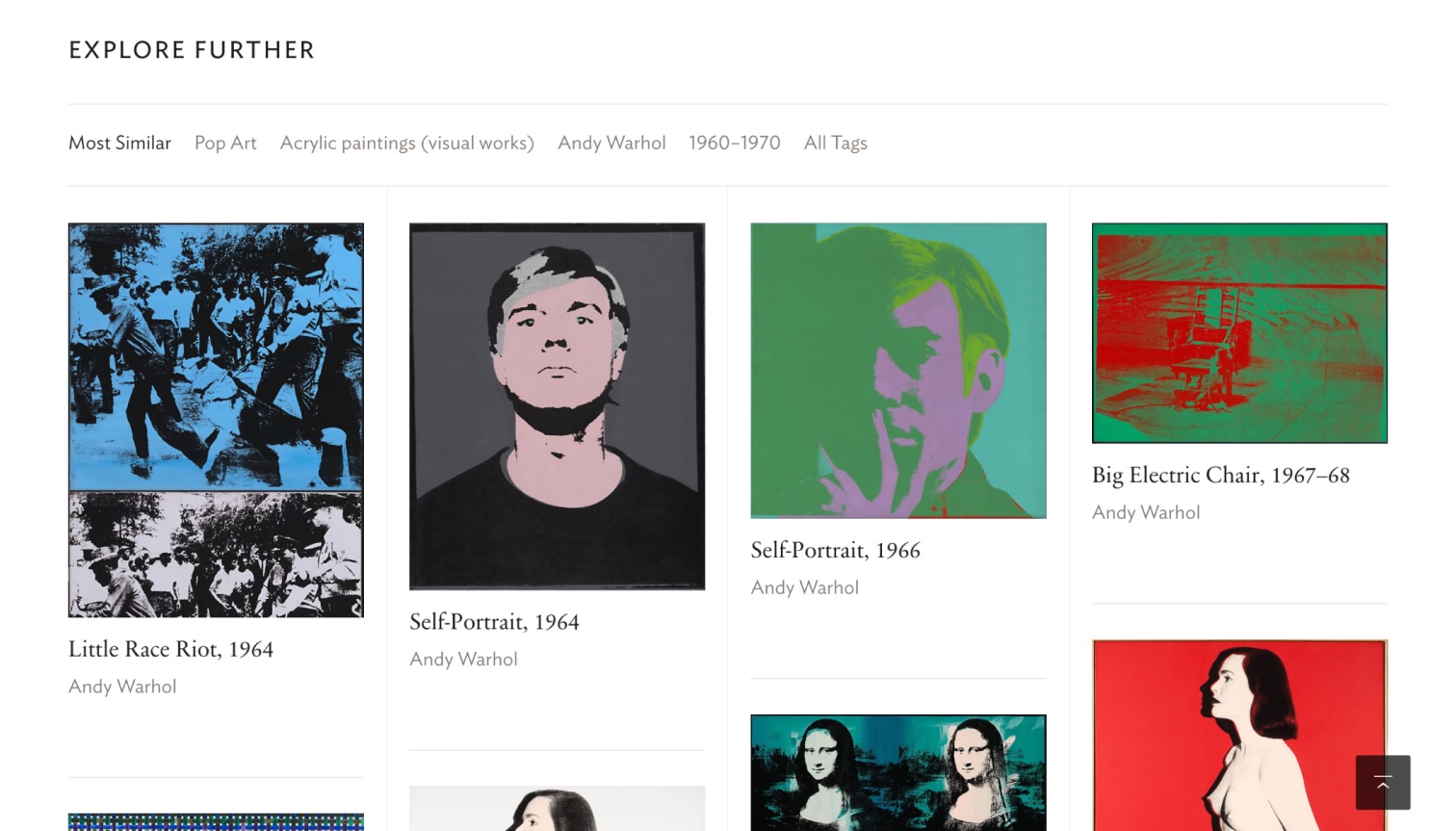 Art Institute of Chicago website, artwork recirculation  screenshot