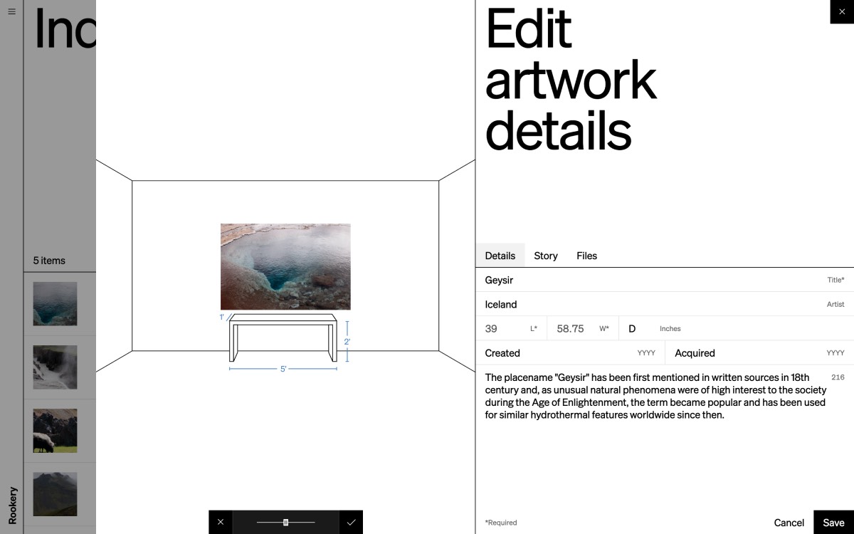 Helping users guess artworks sizes